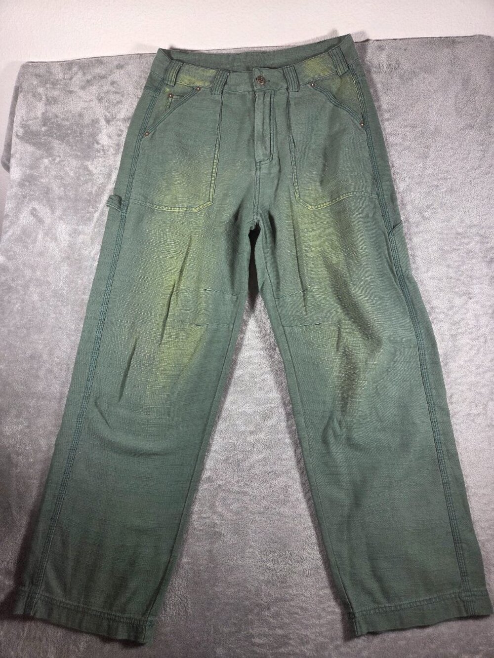 Free People Long Game Chino Utility Wide Leg Washed Green Pants Size 4